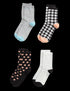 4pk Cotton Blend Patterned Ankle High Socks
